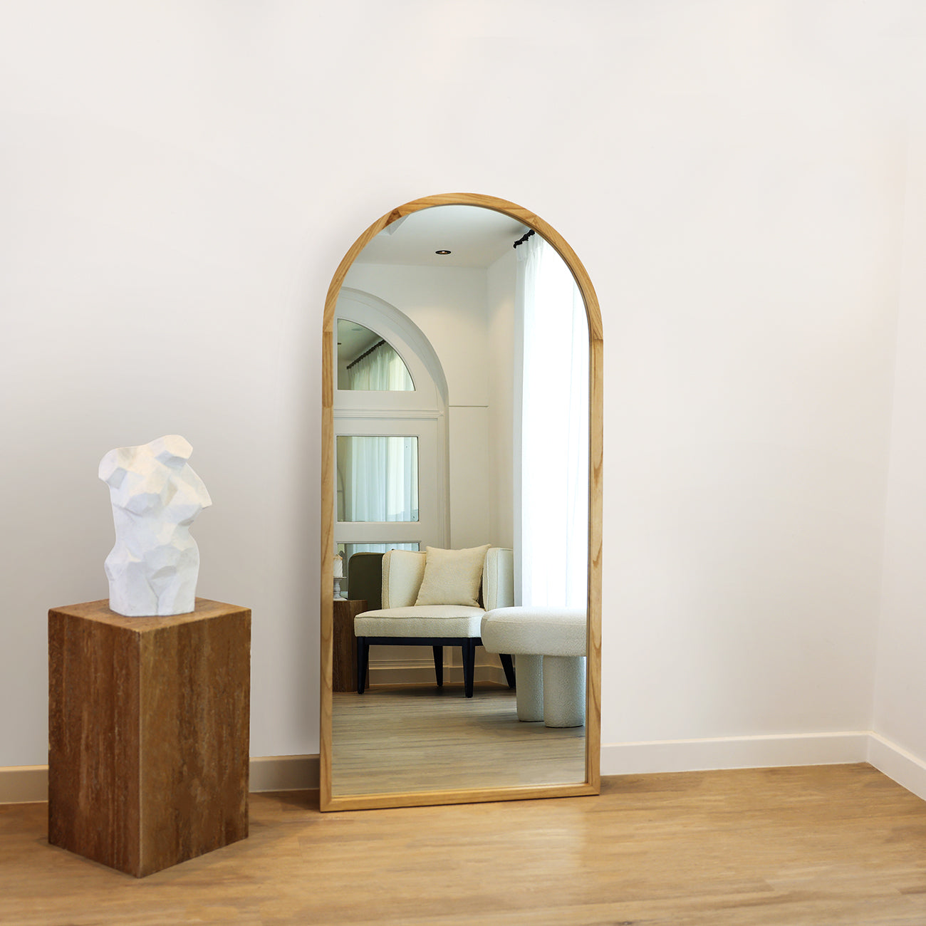 NOOR - HAND MADE SYCAMORE WOOD FULL LENGTH ARCHED MIRROR 170CM X 80CM