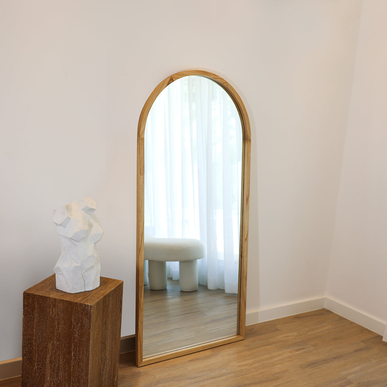 NOOR - HAND MADE SYCAMORE WOOD FULL LENGTH ARCHED MIRROR 170CM X 80CM