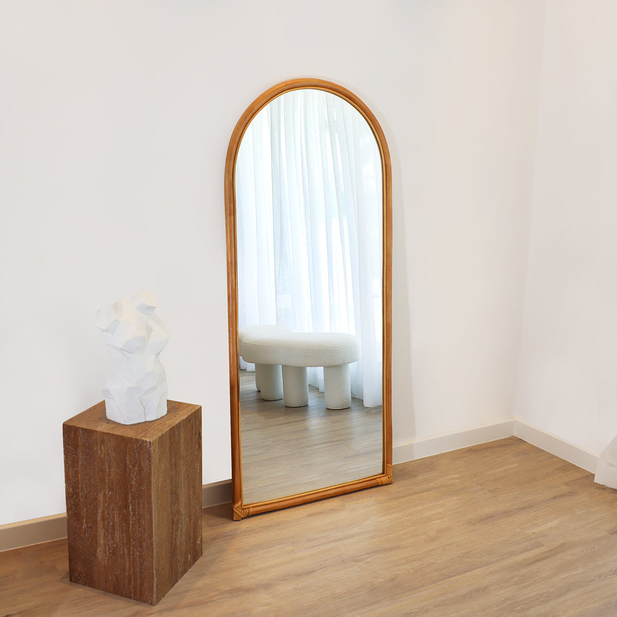 TOBA -  HAND MADE NATURAL BAMBOO FULL LENGTH ARCHED MIRROR 180CM X 90CM