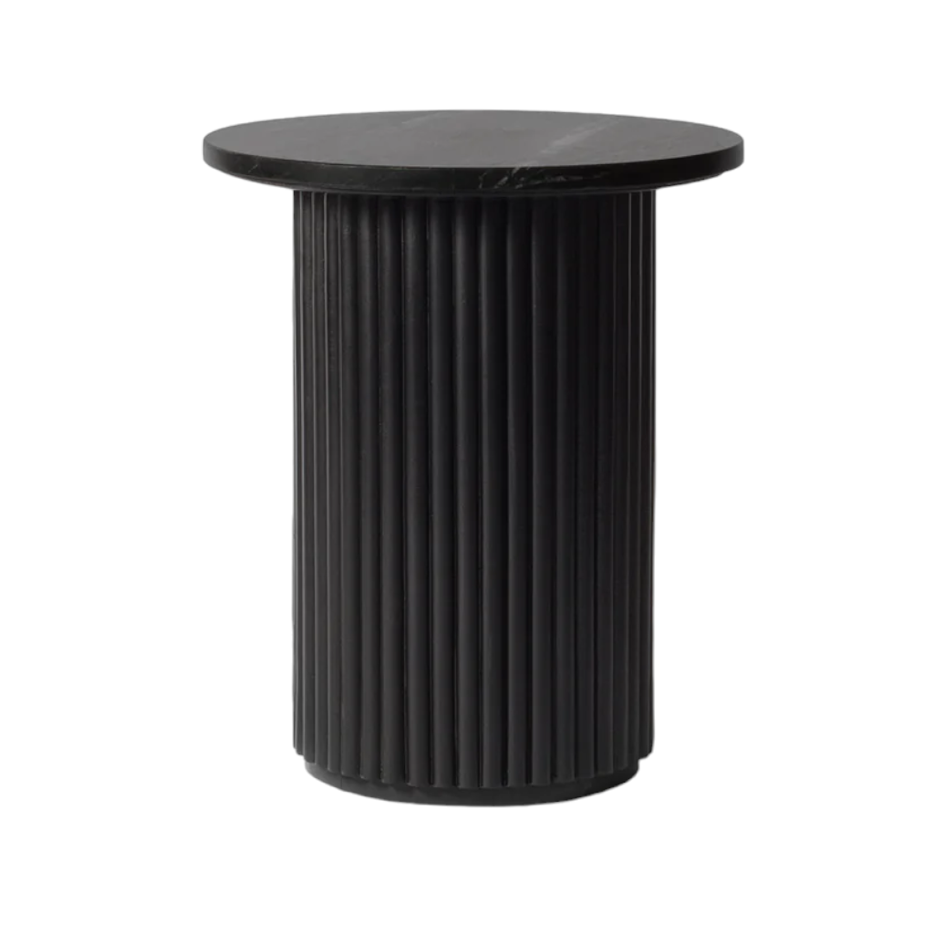 HAND MADE NORDIC BLACK FLUTED MARBLE SIDE TABLE