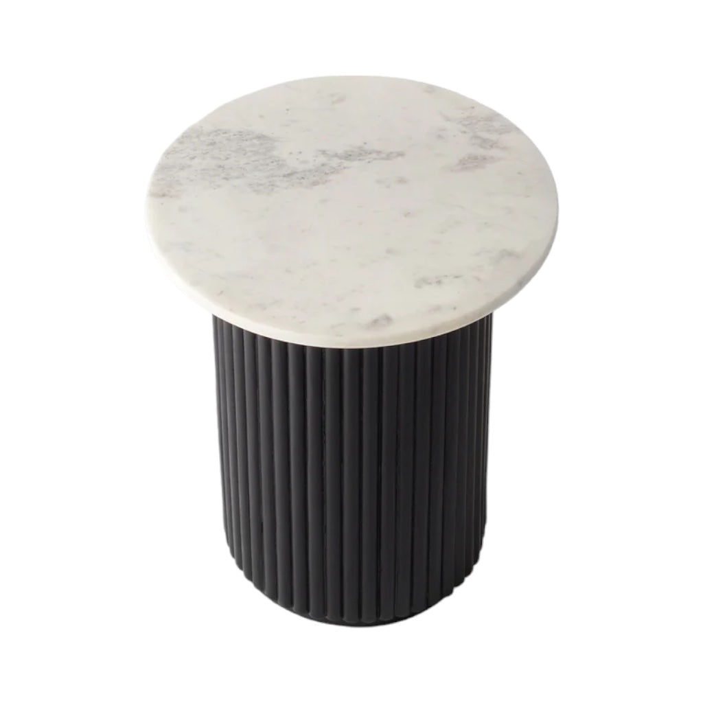 HAND MADE NORDIC BLACK FLUTED GREY MARBLE SIDE TABLE