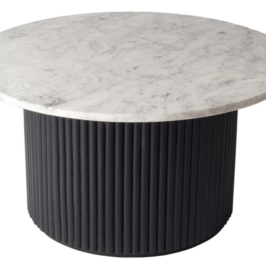 HAND MADE NORDIC BLACK FLUTED GREY MARBLE COFFEE TABLE