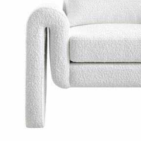 HAND CRAFTED CELESTE WHITE BOUCLE CURVED ARMCHAIR
