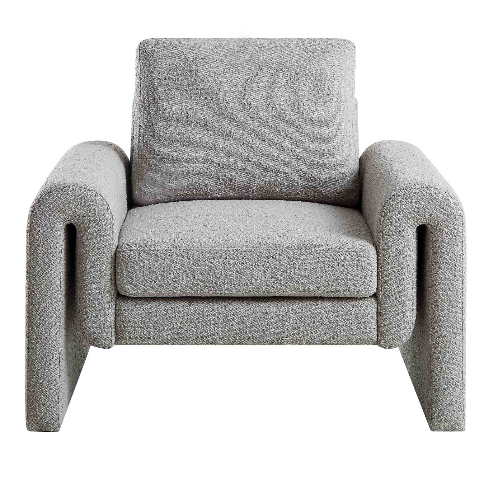 HAND CRAFTED CELESTE GREY BOUCLE CURVED ARMCHAIR