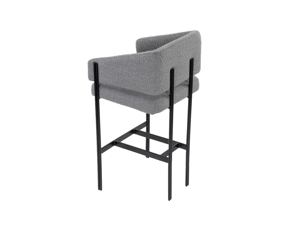 HAND CRAFTED CODIE METAL FRAME GREY BOUCLE BAR STOOL