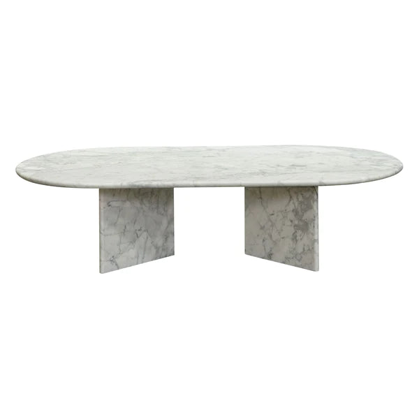 SOLIS HAND CRAFTED NATURAL WHITE MARBLE OVAL COFFEE TABLE