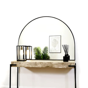 AYAH - BLACK WIDE ARCHED METAL OVER MANTLE MIRROR  120CM X 90CM