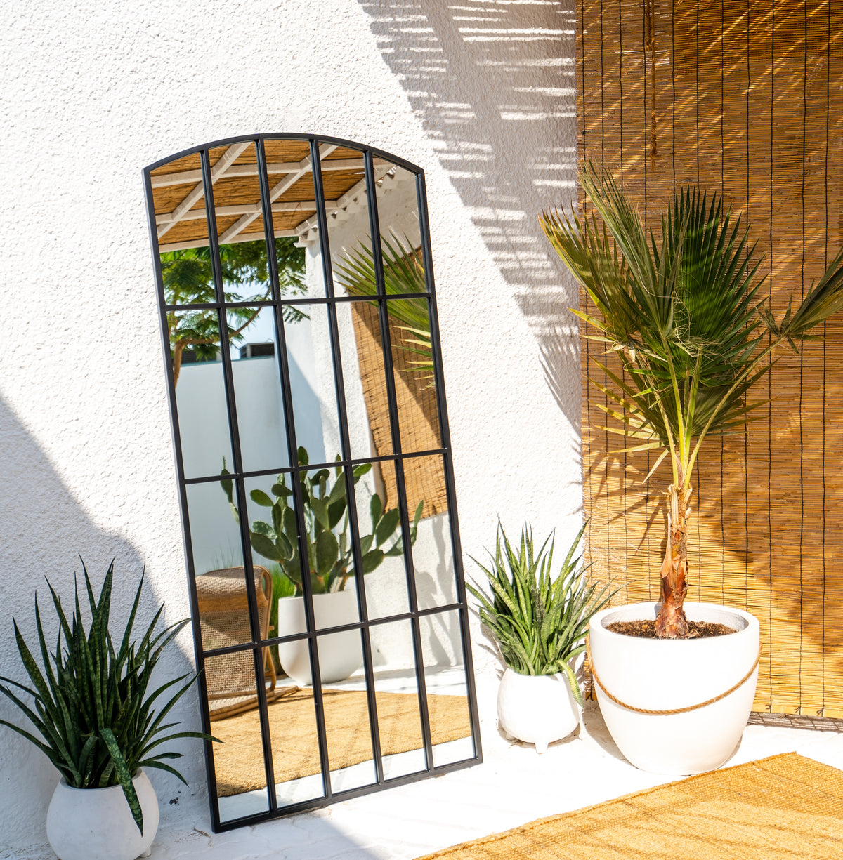 VIDA - BLACK INDUSTRIAL ARCHED FULL LENGTH METAL WINDOW MIRROR 180CM X 80CM