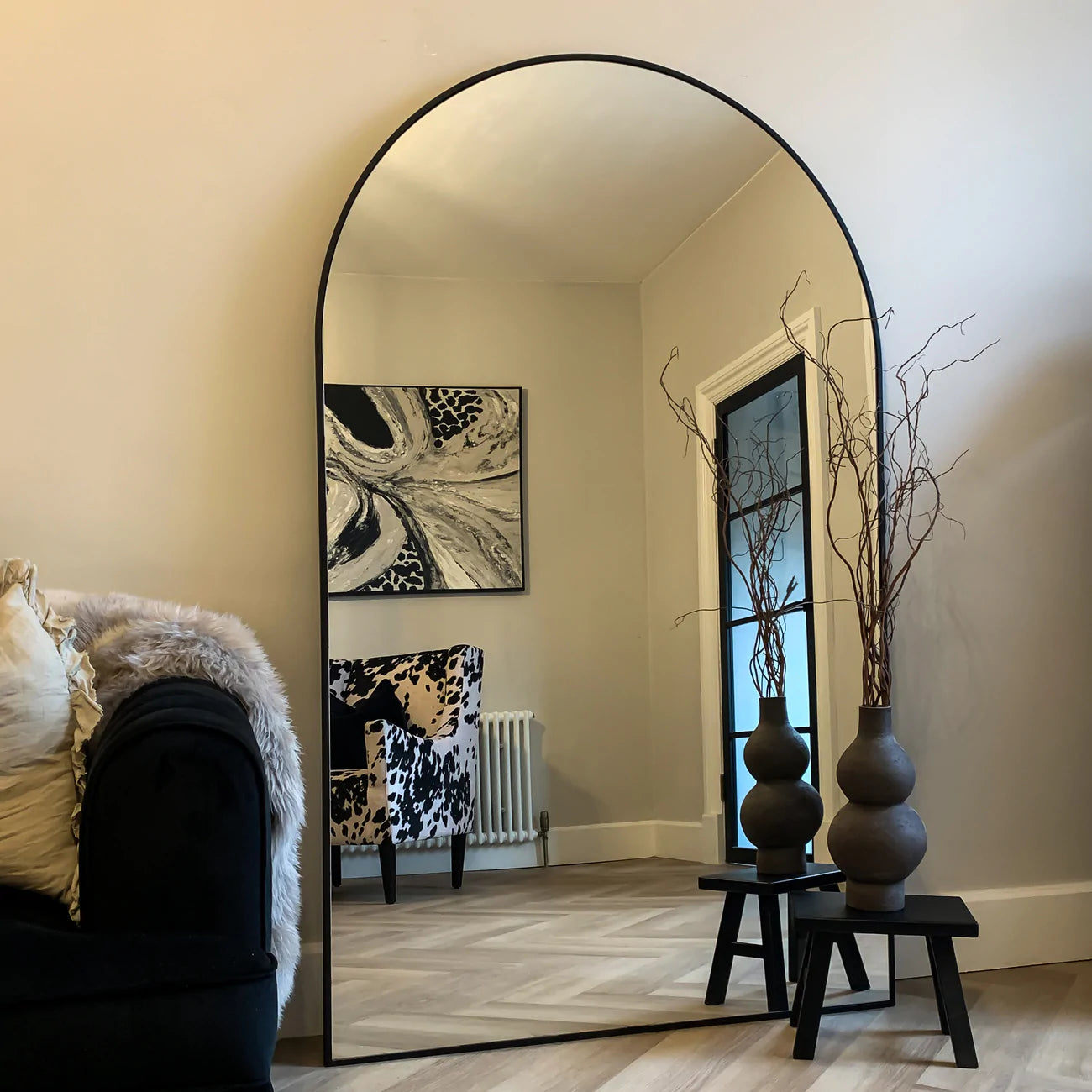 ISLA X-LARGE - BLACK FULL LENGTH ARCHED METAL MIRROR 180CM X 100CM